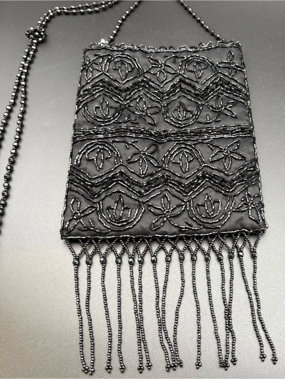 Nordstrom Black Beaded Fringe Evening Bag Bin2